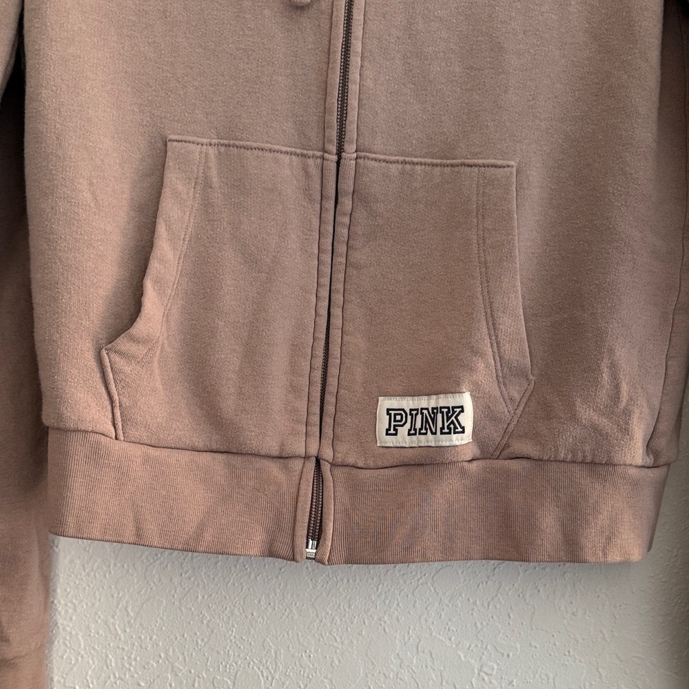 Victoria’s Secret Pink Dusty Rose Zip Hoodie Love Pink Logo Women’s Size Small - Picture 3 of 10